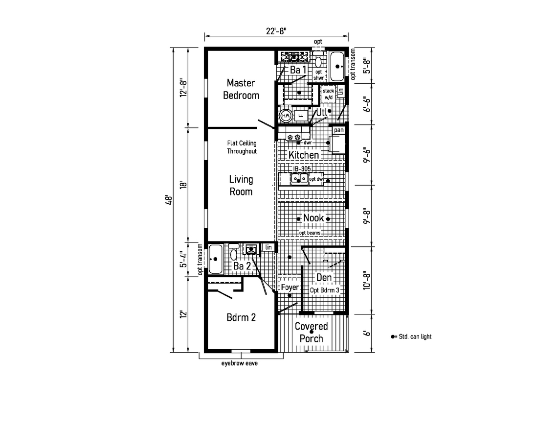 Bungalow 2-bedroom, 2-bathroom floorplan