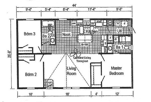 Commodore Blazer Doublewide Home TD103a Floorplan